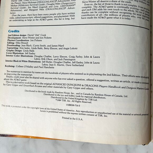 Advanced Dungeons & Dragons Player's Handbook AD & D 2nd Ed 2101 TSR - Picture 3 of 9